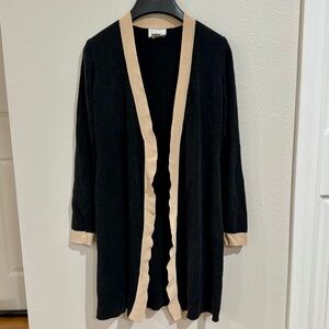 LOFT Black Cardigan Sweater with Beige Trim